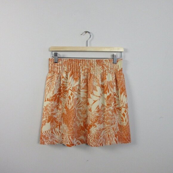 Club Monaco Floral Mini Skirt Women 4 Orange 100% Silk Tropical Beach 124 - Picture 1 of 8